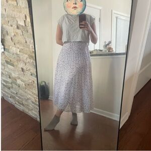 White and Purple Floral Midi Skirt